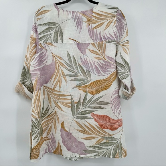 Tahari Button Down Women's Tunic Shirt 100% Linen Top Tropical Palm Floral 1X - Picture 6 of 10